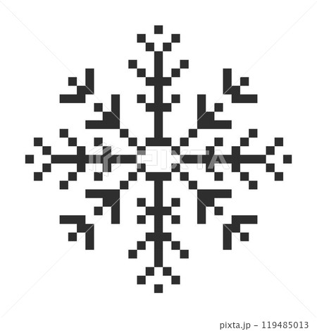 Pixel snowflake winter retro pixilated 8 bit game stamp. Holiday flake ornament. Simple crystal ornament.  119485013