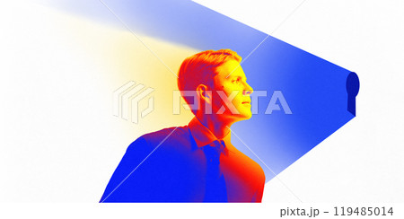 Businessman looking at future opportunities. New path, innovations. Contemporary art collage. 119485014