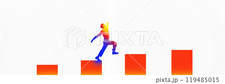 Man climbing business growth chart. Contemporary art collage. Promotion, success, achievement of employee 119485015
