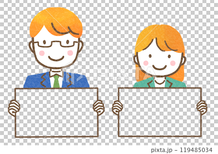 ボードを持った会社員男女 119485034