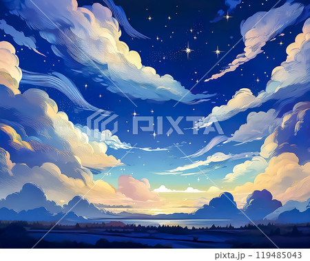 夜空と夕焼けの風景のイメージ素材 夜空と夕焼けの風景のイメージ素材 119485043