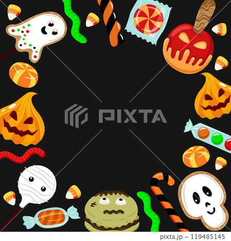 Sweets for Halloween. Square frame for text. Set of vector illustrations. 119485145