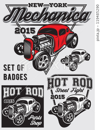 set of  badges with Hot Rod 119485290