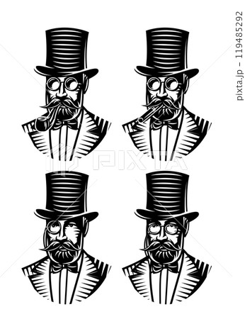 vector set monochromatic gentlemen with different accessories vector set monochromatic gentlemen with different accessories 119485292