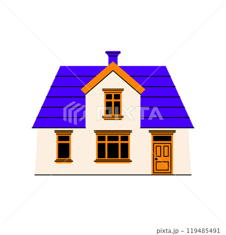 Country cottage house in retro european style. Flat real estate illustration isolated on white background Country cottage house in retro european style. Flat real estate illustration isolated on white background 119485491
