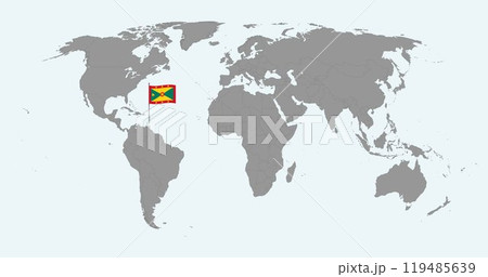 Pin map with Grenada flag on world map. Vector illustration. 119485639