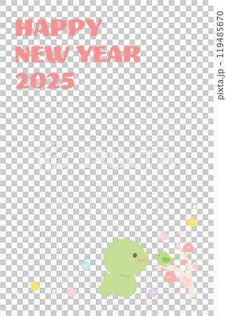 2025蛇年賀年片素材可愛蛇、鶯、梅花05 119485670