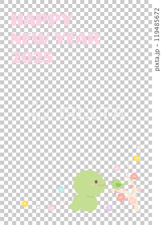 2025蛇年賀年片素材可愛蛇、鶯、梅花06 119485672