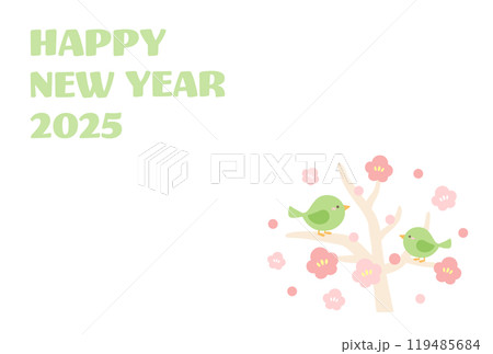 かわいいウグイスと梅の花の年賀状テンプレート10 かわいいウグイスと梅の花の年賀状テンプレート10 119485684