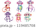 watercolor set illustration of wild monkey in jungle isolated on white background 119485708