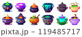 set vector illustration of potion or poison magic vessel with magic liquid 119485717
