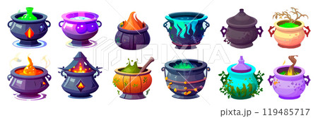 set vector illustration of potion or poison magic vessel with magic liquid set vector illustration of potion or poison magic vessel with magic liquid 119485717