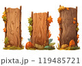ui vector illustration of wooden board in autumn forest isolate on white background 119485721