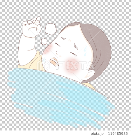 熱が出て苦しむ子どものイラスト 119485986