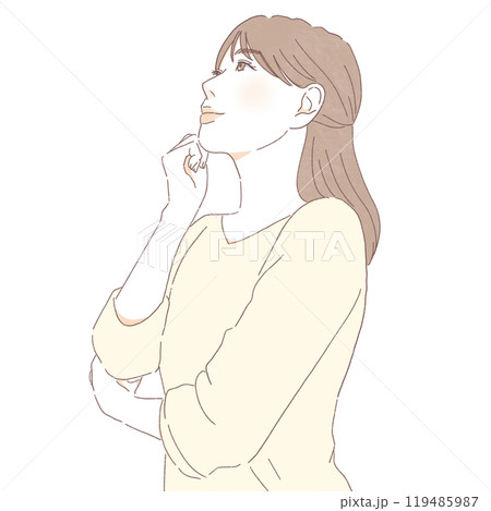 上を向いて考えている女性のイラスト 119485987