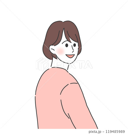 振り返るピンクの服の女性のイラスト 振り返るピンクの服の女性のイラスト 119485989