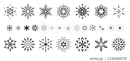 Snowflakes icon collection. Graphic modern black and white ornament. Snowflakes icon collection. Graphic modern black and white ornament. 119486076