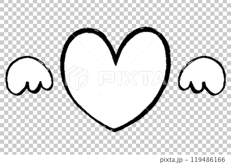 Brush-drawn feather and heart line illustration Brush-drawn feather and heart line illustration 119486166