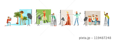 People Character at Photo Studio with Photographer Taking Picture Vector Set People Character at Photo Studio with Photographer Taking Picture Vector Set 119487248