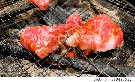 新鮮なサガリを七輪の火で焼く 119487510