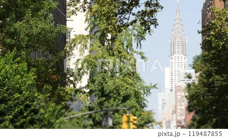 New York City Manhattan Midtown urban architecture. Chrysler building, 42 street skyscraper, USA. 119487855