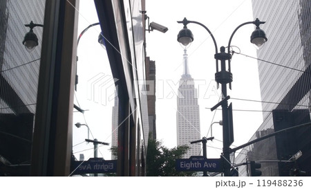 New York City crossroad, street intersection road sign. Empire State building, Midtown, 34, 8 avenue New York City crossroad, street intersection road sign. Empire State building, Midtown, 34, 8 avenue 119488236