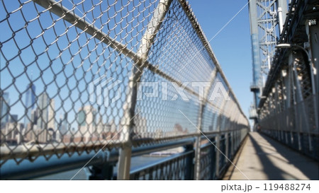 New York City Manhattan Bridge, United States. Pedestrian path perspective. USA travel destination. 119488274