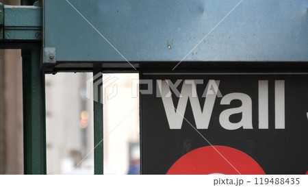 New York subway sign, Wall street underground metro station. Stock Exchange. Metropolitan entrance. 119488435