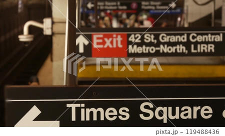 New York subway station interior, underground metropolitan platform. United States metro transport. New York subway station interior, underground metropolitan platform. United States metro transport. 119488436