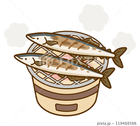 七輪でさんまを焼くベクターイラスト02 七輪でさんまを焼くベクターイラスト02 119488566