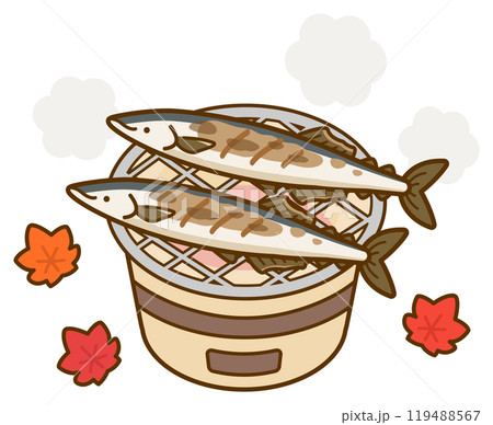 七輪でさんまを焼くベクターイラスト03 七輪でさんまを焼くベクターイラスト03 119488567