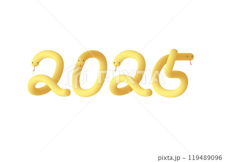 立体的でかわいい黄色の蛇が2025の形に並んでいるイラスト 立体的でかわいい黄色の蛇が2025の形に並んでいるイラスト 119489096