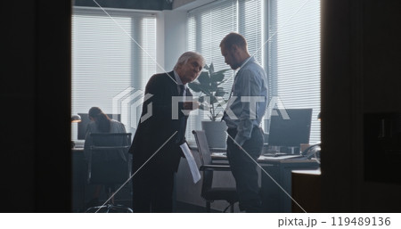 Aggressive boss shouts at male company employee over failed business deal Aggressive boss shouts at male company employee over failed business deal 119489136