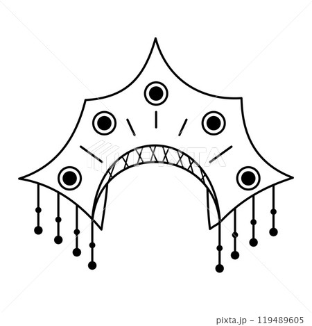Black and white drawing Kokoshnik line icon. Traditional head decoration. Vector isolated design element. Black and white drawing Kokoshnik line icon. Traditional head decoration. Vector isolated design element. 119489605