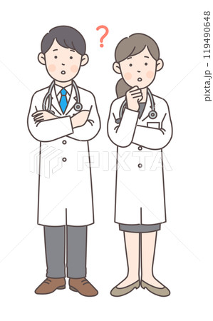 悩んでいるお医者さんの全身イラスト1 悩んでいるお医者さんの全身イラスト1 119490648