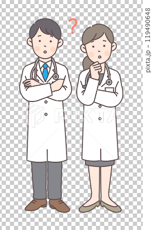 悩んでいるお医者さんの全身イラスト1 悩んでいるお医者さんの全身イラスト1 119490648