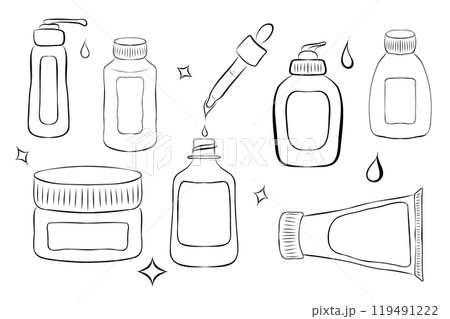 Cosmetic Bottles Signs Black Thin Line Icon Set Include of Cream, Lotion, Shampoo, Spray and Soap. illustration of Icons Cosmetic Bottles Signs Black Thin Line Icon Set Include of Cream, Lotion, Shampoo, Spray and Soap. illustration of Icons 119491222