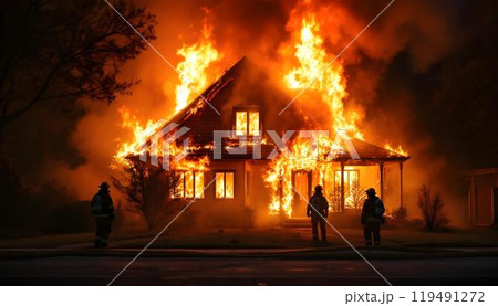 火事　家　イメージ　火災　事故 119491272