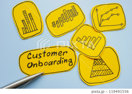 Customer onboarding sign and charts. Client integration and user experience. 119491556