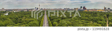 Berlin Germany, high angle view panorama city skyline at Brandenburg Gate and Tier Garden Berlin Germany, high angle view panorama city skyline at Brandenburg Gate and Tier Garden 119491628