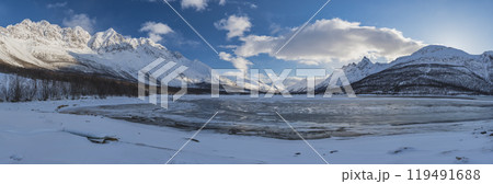 Tromso Norway panorama winter nature landscape mountain at Lakselvbukt Tromso Norway panorama winter nature landscape mountain at Lakselvbukt 119491688