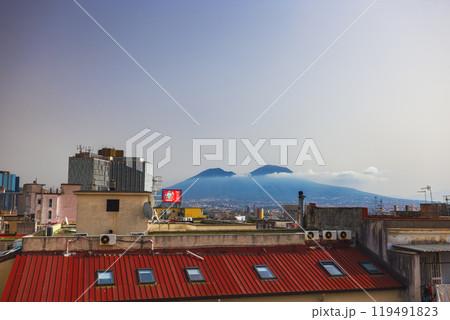 Enjoy the stunning panoramic view of Naples with the majestic Vesuvius in the background 119491823