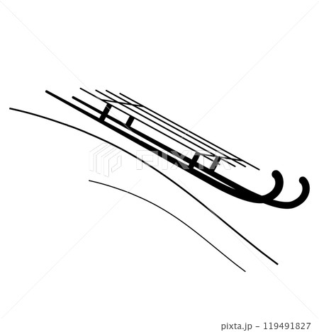 Sleigh black line icon. Simple sled going down vector illustration. The theme of winter fun, skiing, active recreation. 119491827
