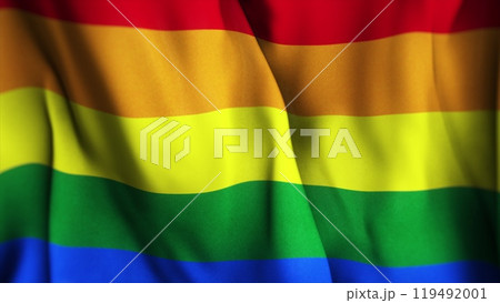 3D animation of rainbow LGBT pride flag. Waving flag of LGBTQ rainbow flag. Diversity of the LGBT. 119492001