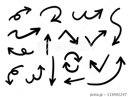 ベクターのペンの手書きの矢印セット 白黒 ベクターのペンの手書きの矢印セット 白黒 119492247