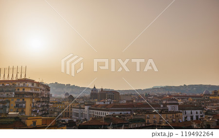 Stunning sunset cityscape showcasing a breathtaking view of a historical urban landscape of Neapolis Stunning sunset cityscape showcasing a breathtaking view of a historical urban landscape of Neapolis 119492264