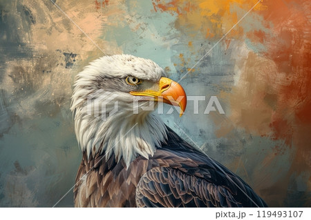 Bald Eagle, isolated on pastel background, stock photographic style 119493107