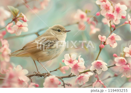 Chiffchaff, isolated on pastel background, stock photographic style Chiffchaff, isolated on pastel background, stock photographic style 119493255