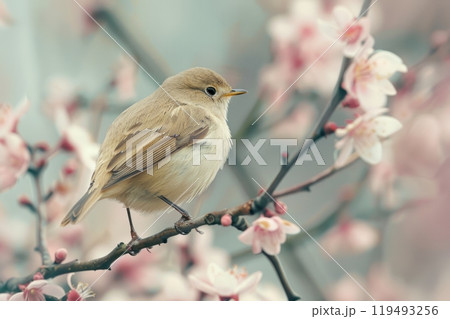 Chiffchaff, isolated on pastel background, stock photographic style Chiffchaff, isolated on pastel background, stock photographic style 119493256