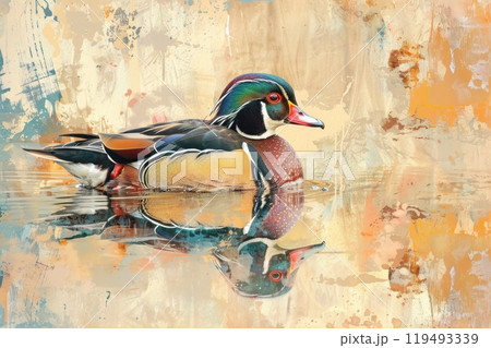 Duck, isolated on pastel background, stock photographic style 119493339